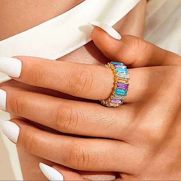 GOLD MULTICOLOR ZIRCON RING SIZE 7 - Picture 2 of 4